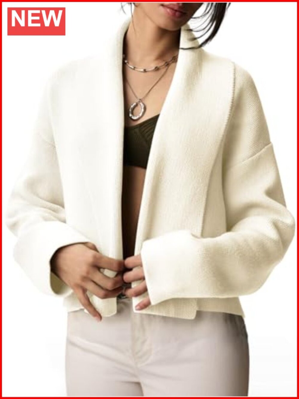 Cropped Open Front Cardigan Shawl Collar Long Sleeve Sweater